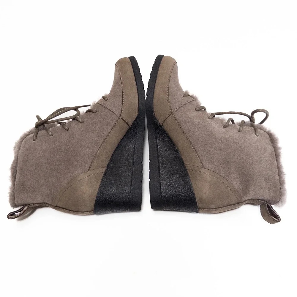 UGG Brigit Wedge Boots Women's Size 7.5 Waterproof Suede Lace Up Fur‎ Lined